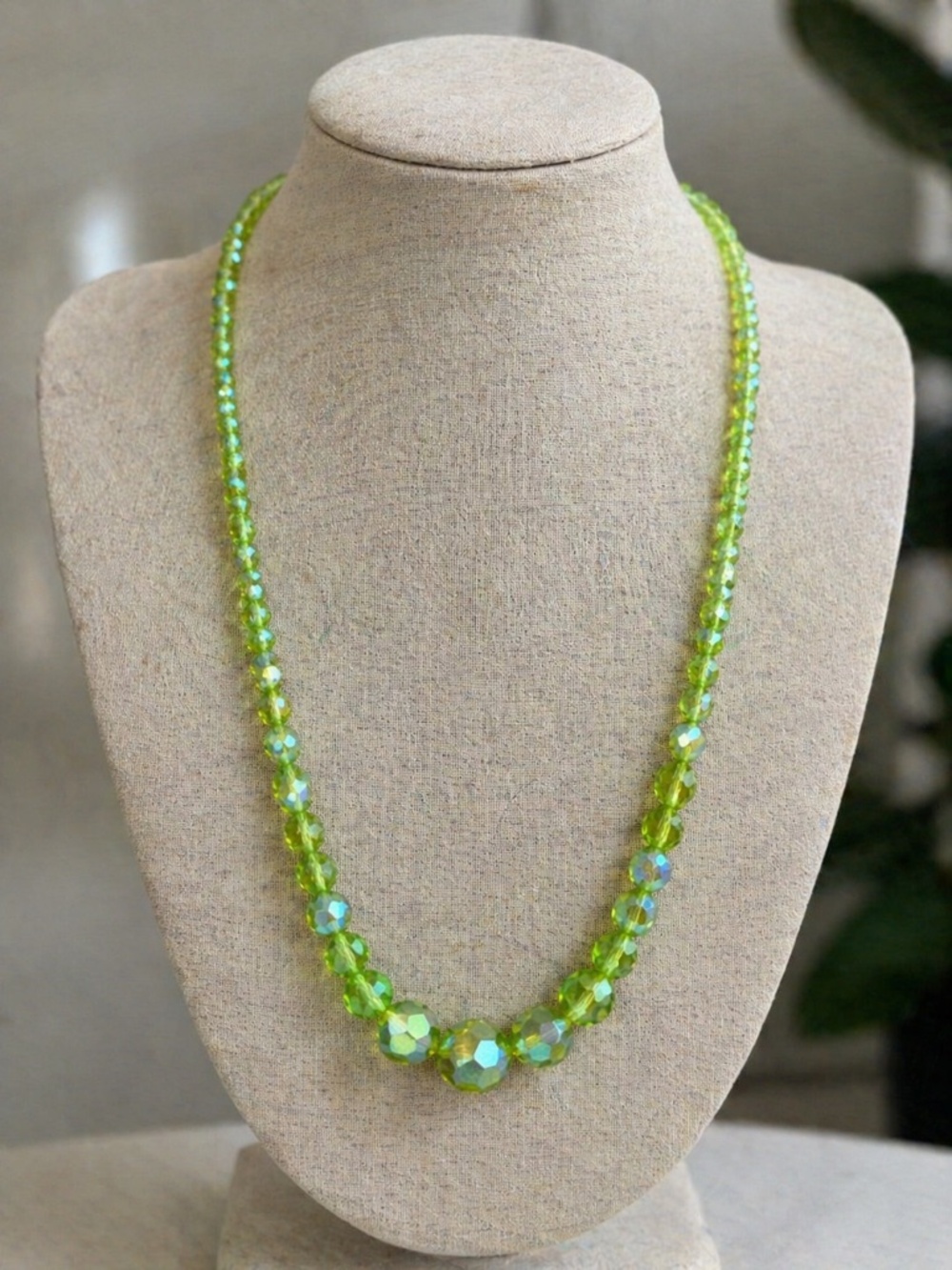 Lime Green Iridescent Beaded Necklace ✨ Y2K Statement Faceted Glass Retro 💚